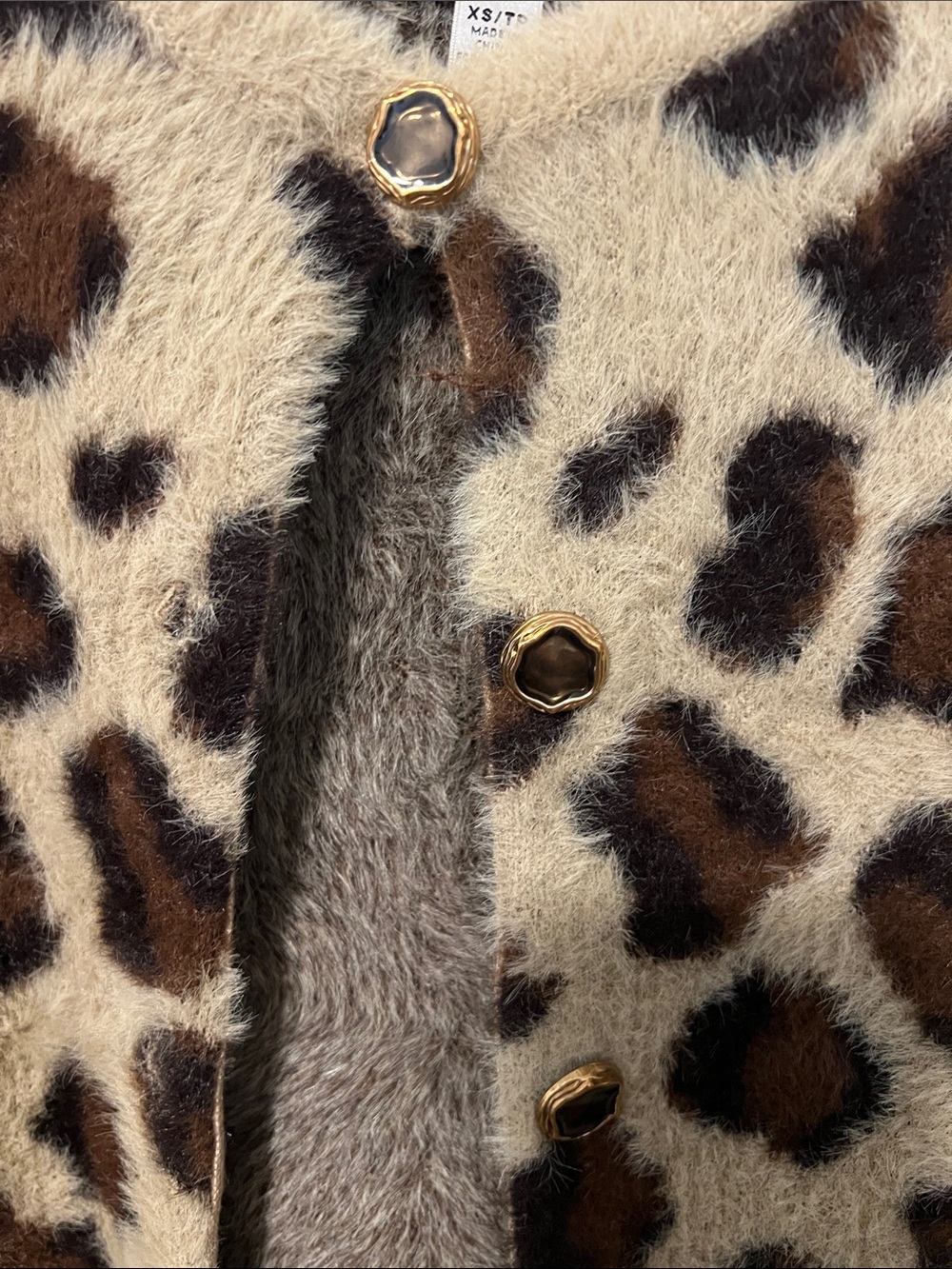 INDUSTRY Leopard Print Fuzzy Cardigan Sweater - Beige/Brown - Picture 3 of 8